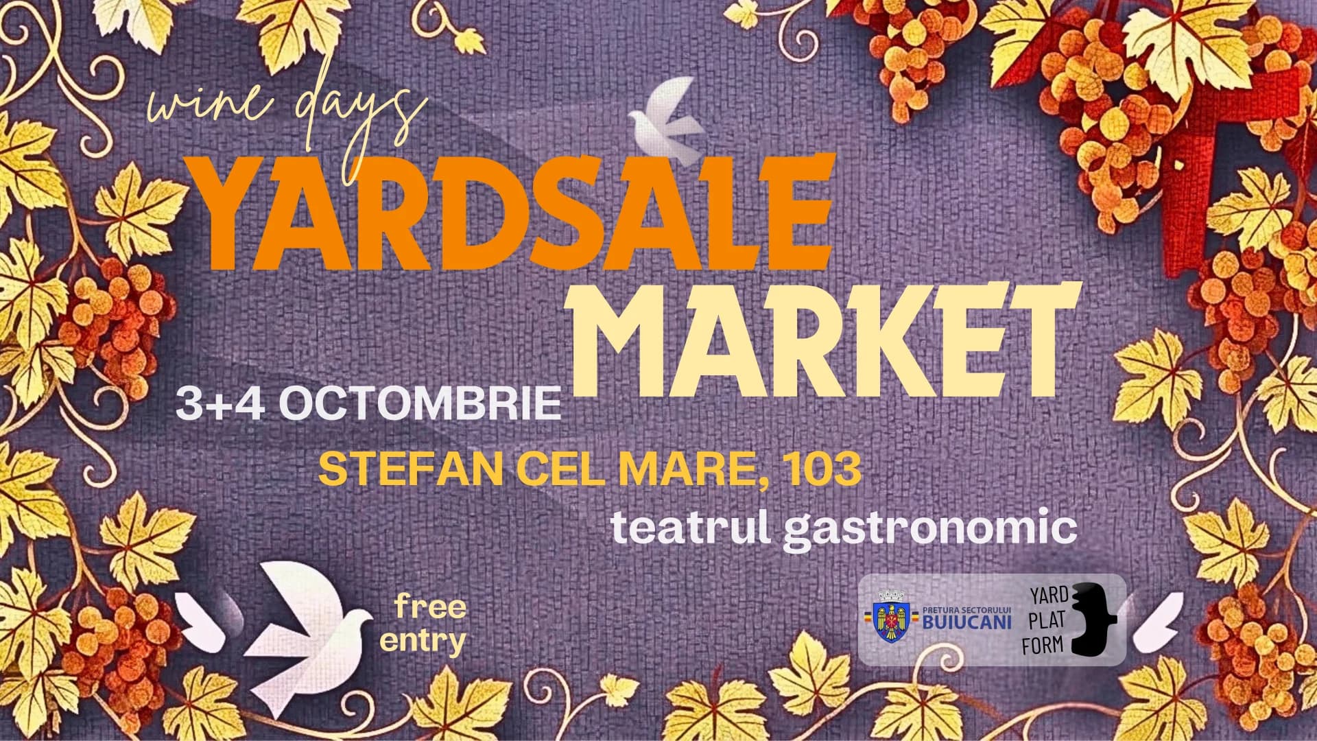 Afiș YARDSALE MARKET: 3 și 4 octombrie, intrare liberă, Teatrul Gastronomic, Ștefan cel Mare 103
